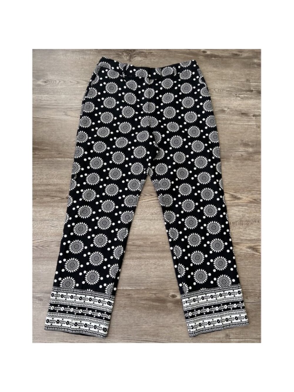 Boden Thea Linen Blend Trouser Womens 4‎ Petite Black Pattern Ankle Crop - Picture 2 of 16